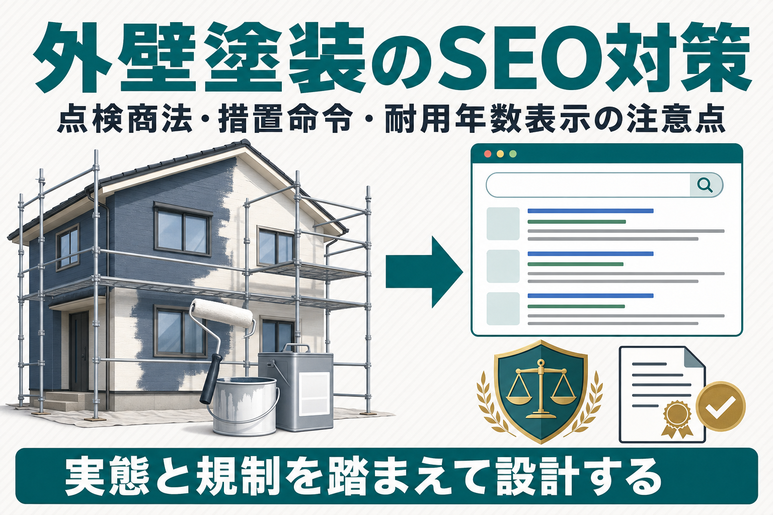 外壁塗装のSEO対策｜点検商法・措置命令・耐用年数表示の注意点のアイキャッチ画像
