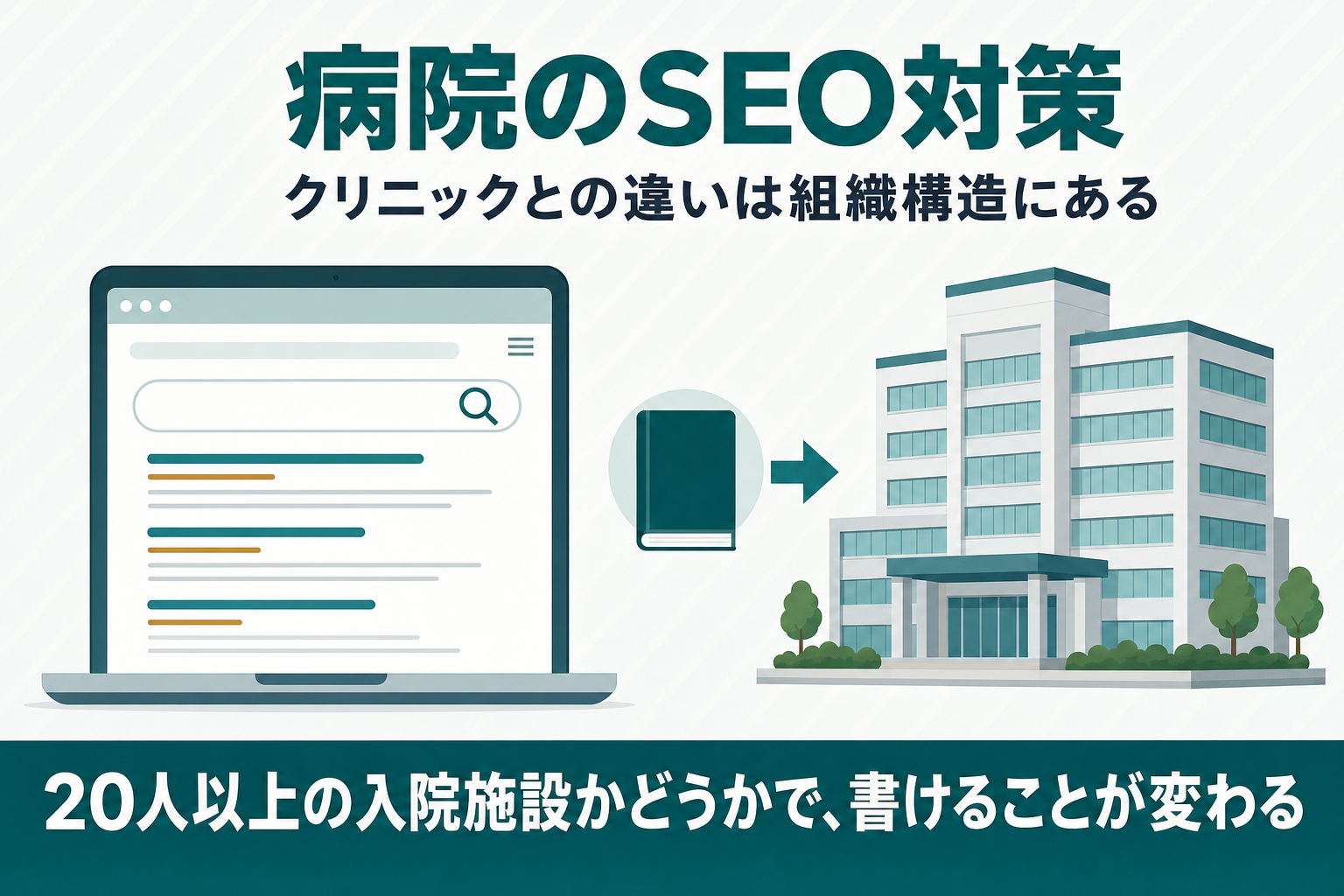 病院のSEO対策はクリニックと何が違う？病床数と組織構造から解説のアイキャッチ画像