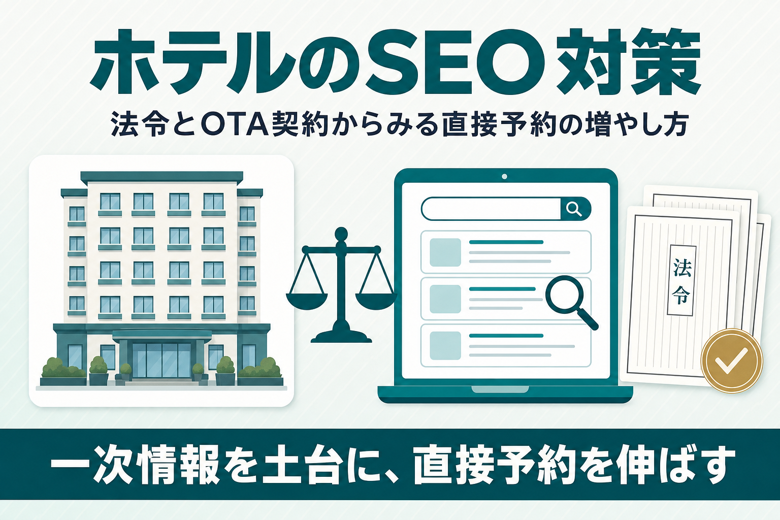ホテルのSEO対策｜法令とOTA契約からみる直接予約の増やし方のアイキャッチ画像