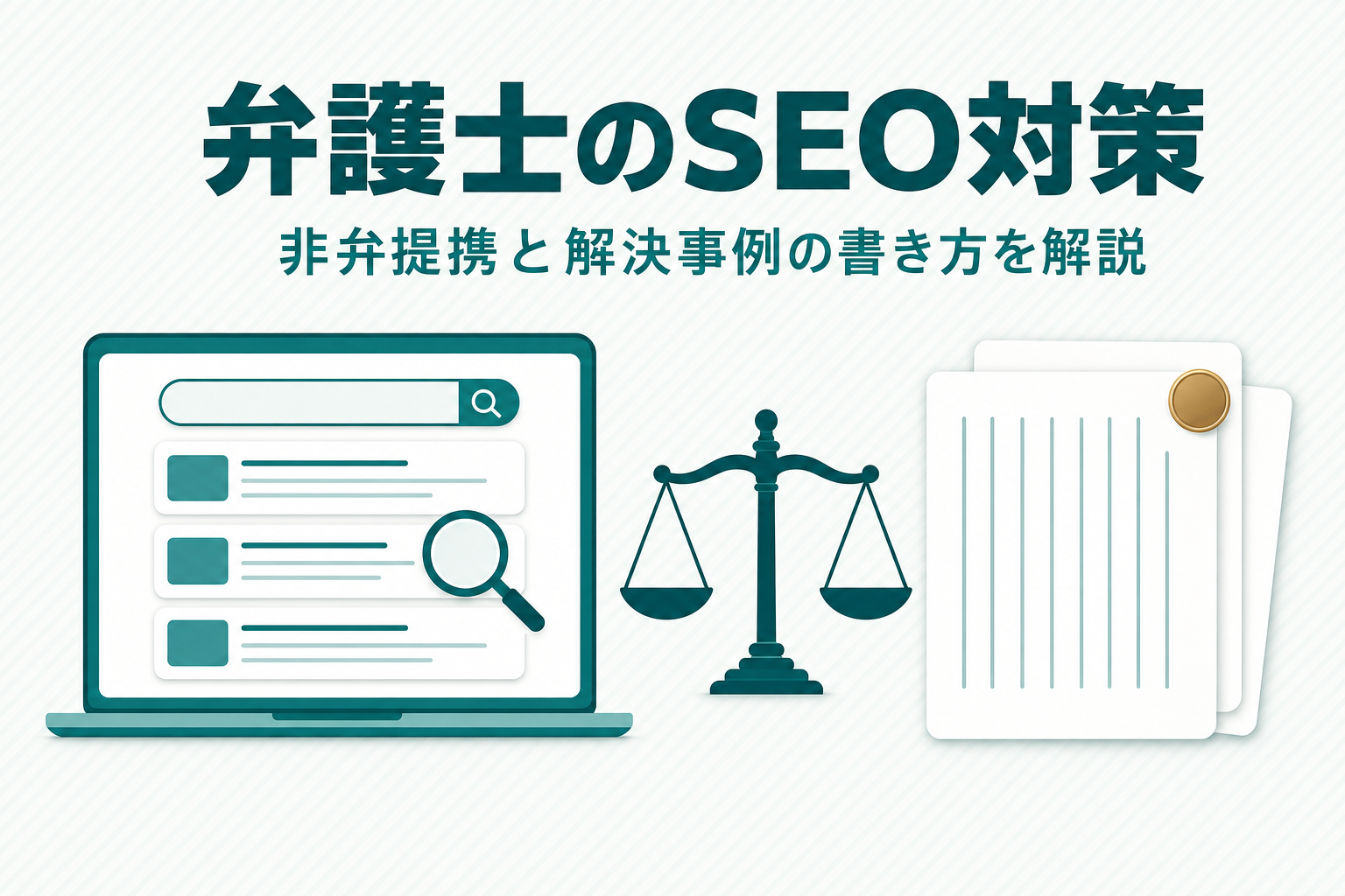 弁護士のSEO対策｜非弁提携と解決事例の書き方を解説のアイキャッチ画像
