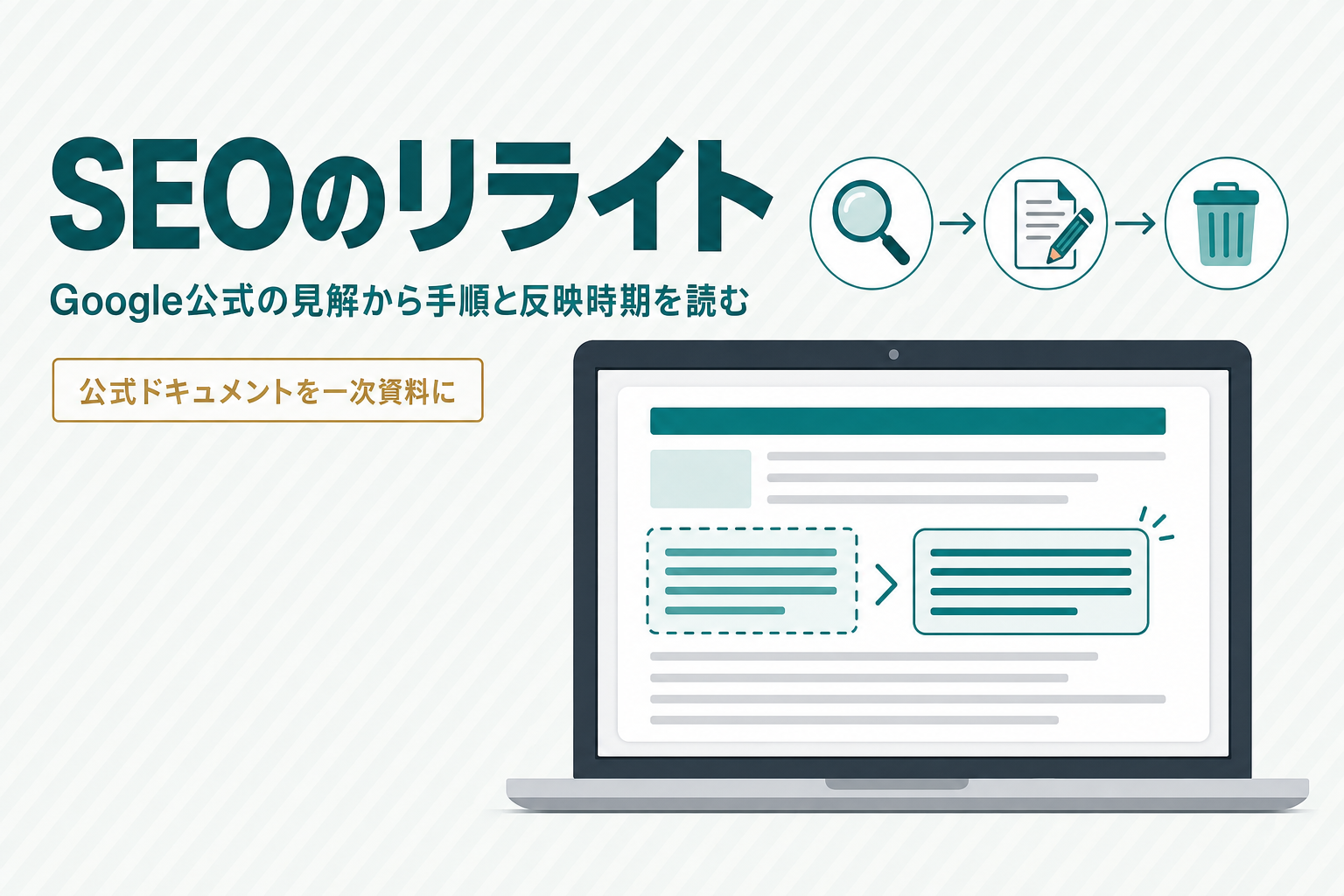 SEOのリライトとは？Google公式の見解をもとに手順と反映時期を解説のアイキャッチ画像